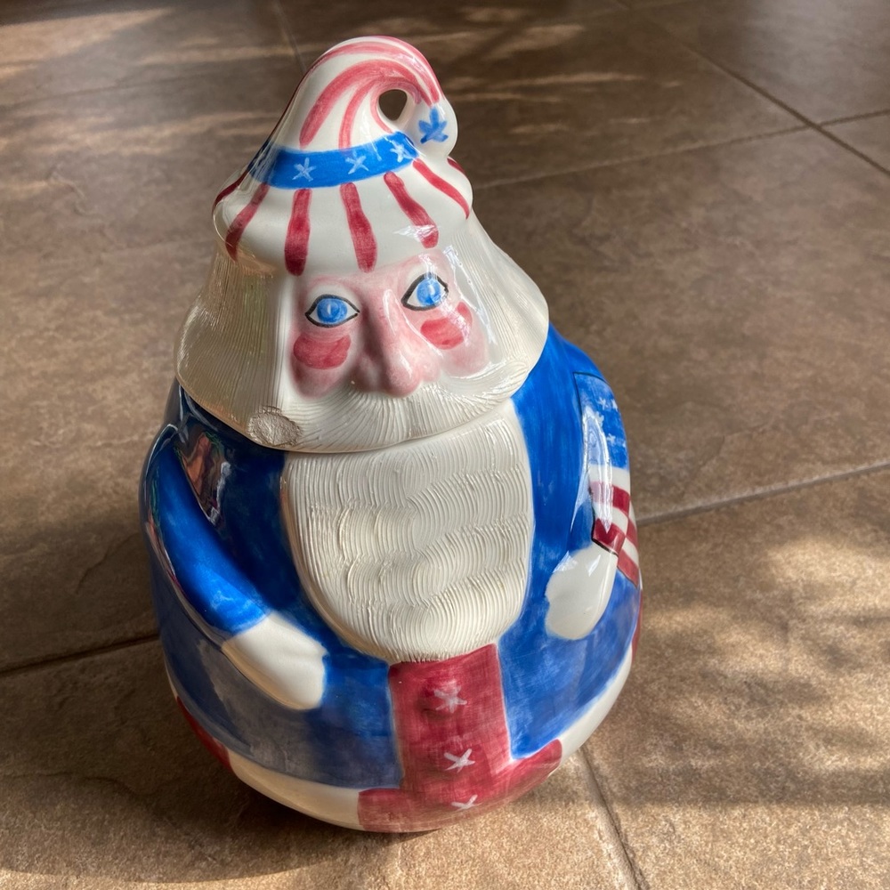 Ceramic Patriotic Santa Cookie Jar